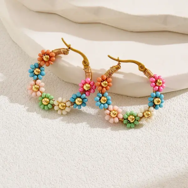 Wholesale 1 Pair Vacation Flower Plating 201 Stainless Steel Plastic 18K Gold Plated Hoop Earrings