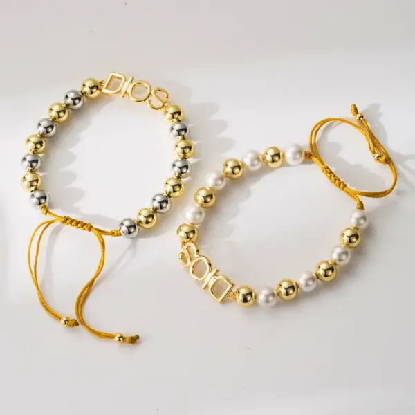 Copper 18K Gold Plated Beaded Solid Color Bracelets