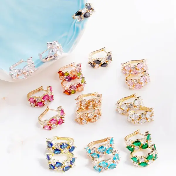 Wholesale 1 Pair Luxurious Color Block Plating Inlay Copper Zircon 14K Gold Plated 18K Gold Plated K Gold Plated Ear Cuffs