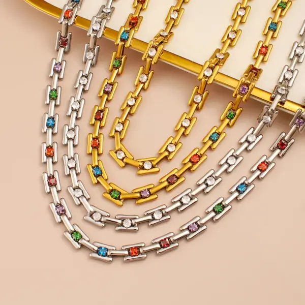 PVD Coated 18K Gold Real Gold Plated Square 304 Stainless Steel Casual Waterproof Non Tarnish Bracelets Necklace Jewelry Set