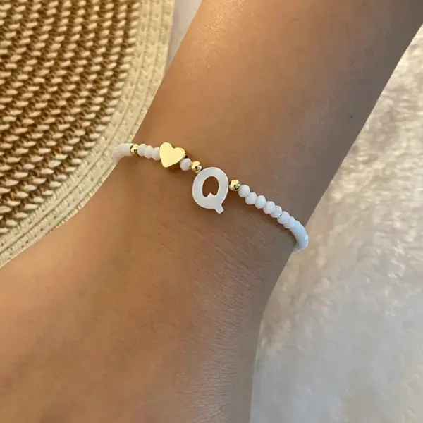 PVD Coated 18K Gold Real Gold Plated Letter Heart Shape Stainless Steel Artificial Crystal Shell Sweet Commute Waterproof Non Tarnish 304 Stainless Steel Bracelets