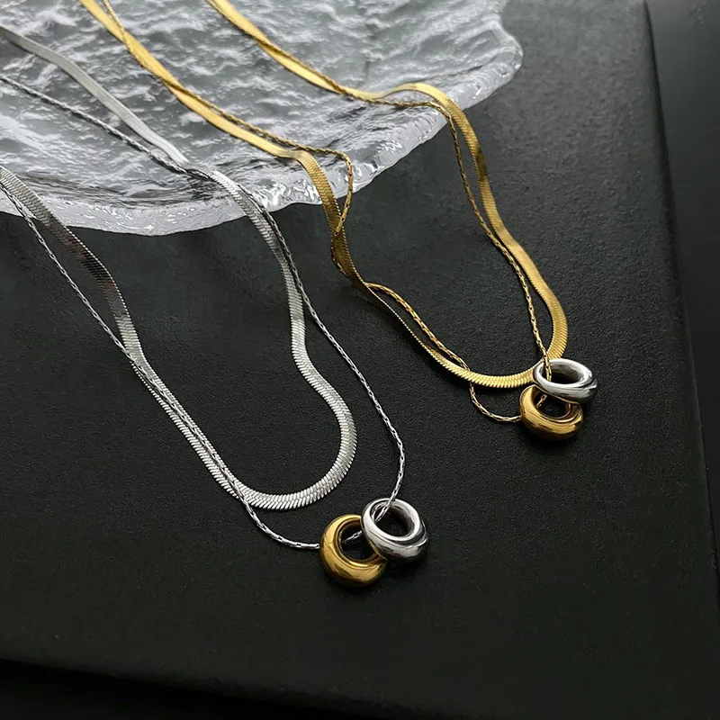 Wholesale Vacuum Plating Real Gold Plated 18K Sier Round 304 Stainless Steel Simple Style Waterproof Non Tarnish Titanium Pendant Necklace