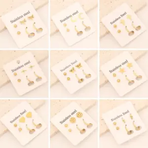 1 Set Commute Star Heart Shape Plating Stainless Steel 18K Gold Plated Earrings Ear Studs