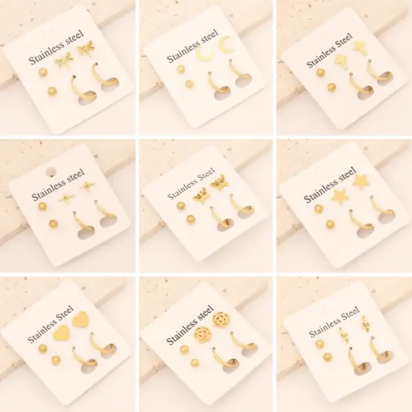 1 Set Commute Star Heart Shape Plating Stainless Steel 18K Gold Plated Earrings Ear Studs