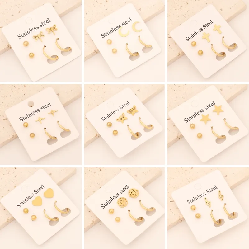 Wholesale 1 Set Commute Star Heart Shape Plating Stainless Steel 18K Gold Plated Earrings Ear Studs