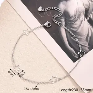 Hollow Pentagram Spacer Anklet (Steel Color) / Length: 230+55mm / 1 Strand/Package