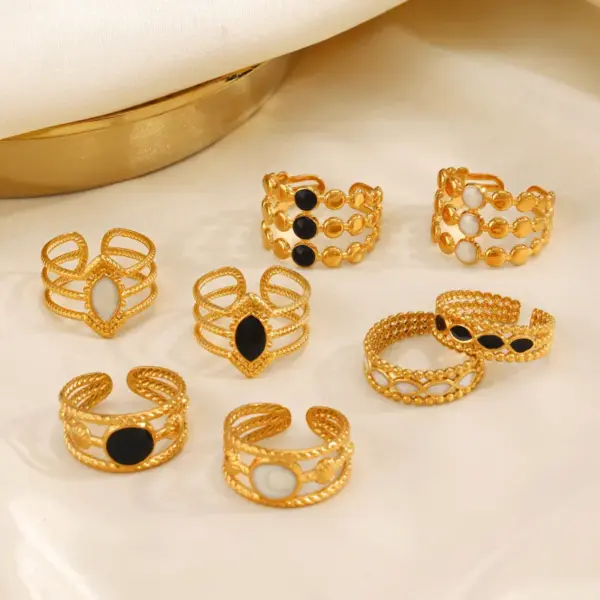 PVD Coated 18K Gold Plated Round Rhombus 304 Stainless Steel Simple Style Waterproof Non Tarnish Open Rings