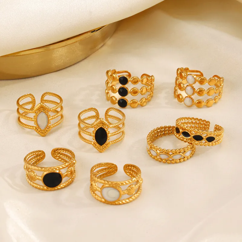 Wholesale PVD Coated 18K Gold Plated Round Rhombus 304 Stainless Steel Simple Style Waterproof Non Tarnish Open Rings