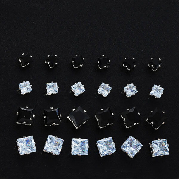 Wholesale European and American Cross-border Fashion Geometric Square Zircon Earrings Light Luxury Creative High-end Women's Earrings 12-piece Set