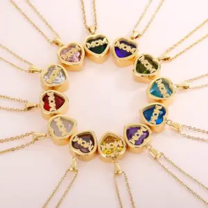 304 Stainless Steel Letter PVD Coated Birthstone 18K Real Gold Plated Fashion MAMA Waterproof Non Tarnish Plating Inlay Cable Chain Pendant Necklace
