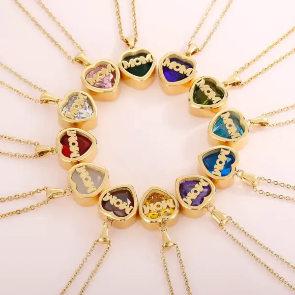 304 Stainless Steel Letter PVD Coated Birthstone 18K Real Gold Plated Fashion MAMA Waterproof Non Tarnish Plating Inlay Cable Chain Pendant Necklace