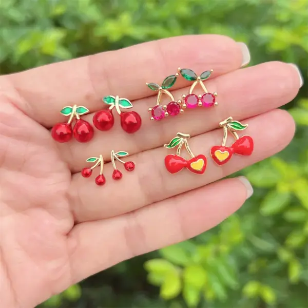 Wholesale 1 Pair Elegant Luxurious Cherry Inlay Copper Zircon 18K Gold Plated Ear Studs