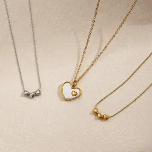 Wholesale Jewelry IG Style Casual Modern Style Heart Shape 304 Stainless Steel Shell 18K Gold Plated Polishing Inlay Cable Chain Pendant Necklace