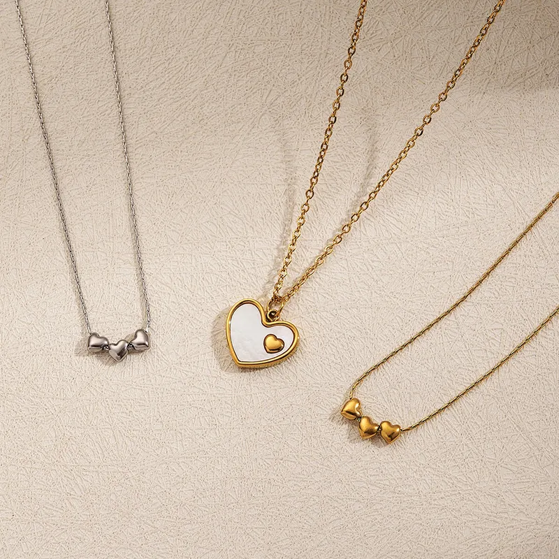 Wholesale Jewelry IG Style Casual Modern Style Heart Shape 304 Stainless Steel Shell 18K Gold Plated Polishing Inlay Cable Chain Pendant Necklace