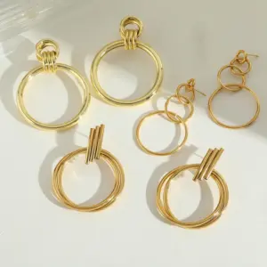 Wholesale 1 Pair Elegant Retro Exaggerated Geometric Circle 304 Stainless Steel Copper 18K Gold Plated Ear Studs
