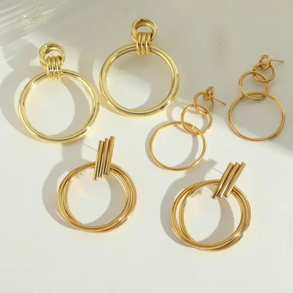 Wholesale 1 Pair Elegant Retro Exaggerated Geometric Circle 304 Stainless Steel Copper 18K Gold Plated Ear Studs