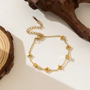 Qyb19 Square & Flower Anklet / Gold
