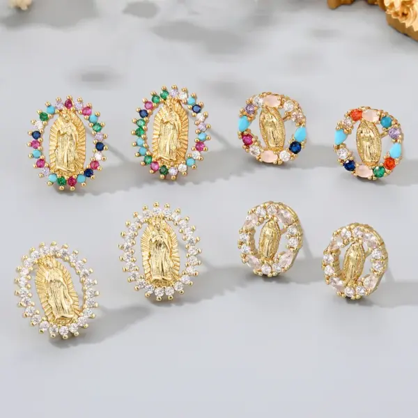 Wholesale Fashion Round Copper Inlay Zircon Ear Studs 1 Pair