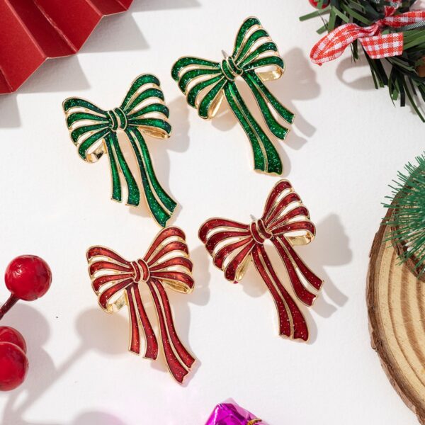 Wholesale Bow Red and Green Christmas Earrings
