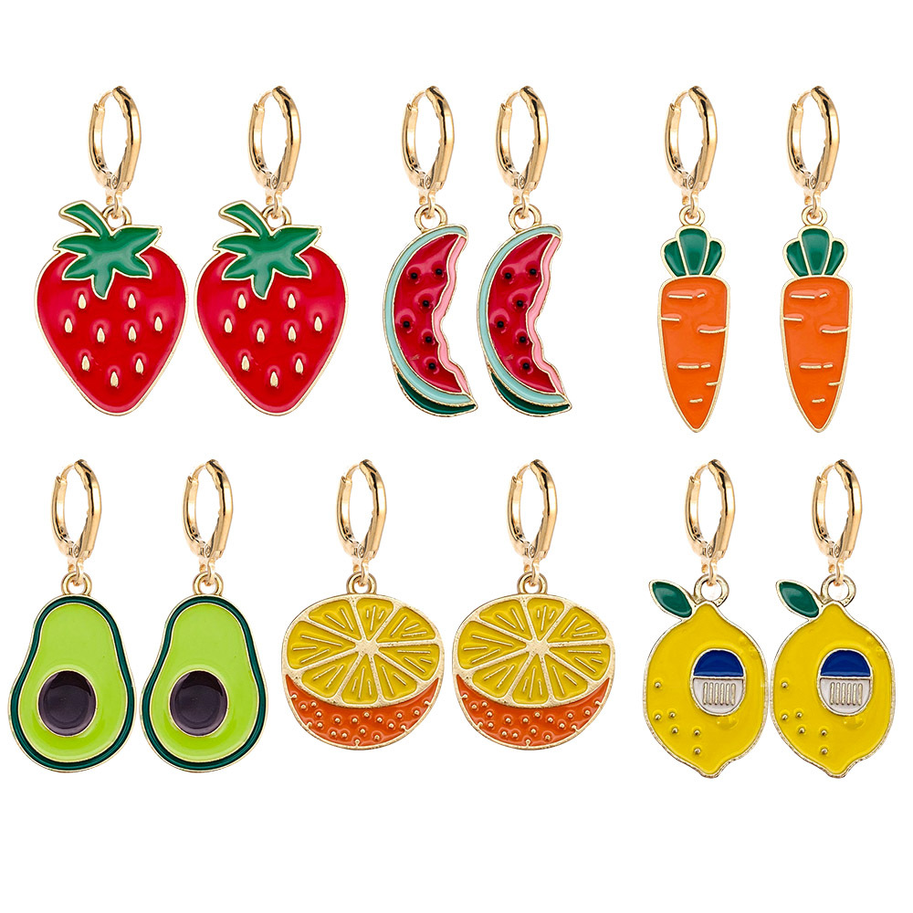 Wholesale Cross-border new products ft earrings Lemon avocado strawberry cute ft ins style alloy op earrings jewelry