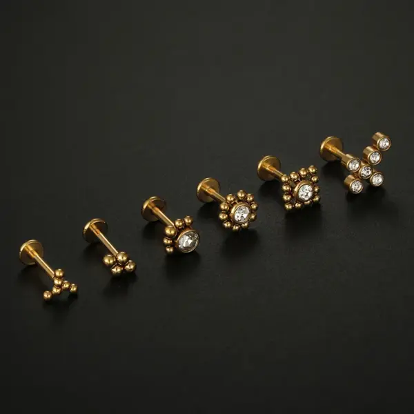 Fashion Round Stainless Steel Plating Inlay Zircon Lip Stud 1 Piece