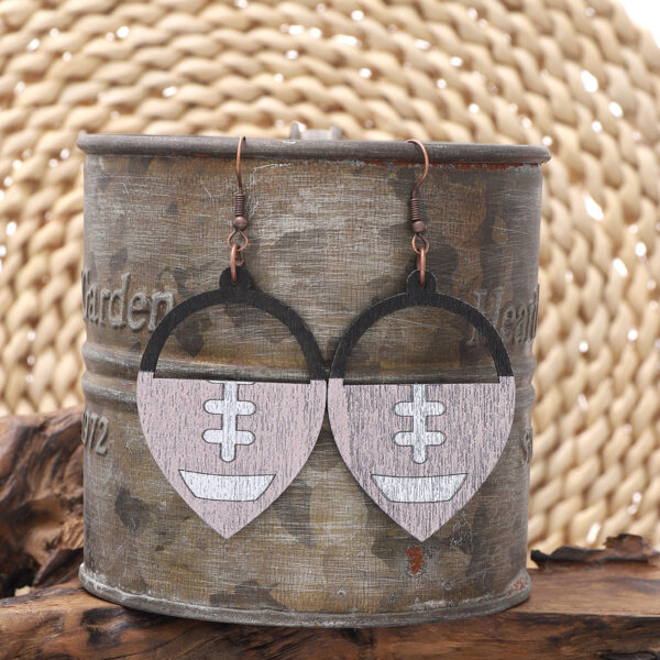 Wholesale Cross Border Sports Ball Rugby Wooden Earrings Laser Carved Earrings AliExpress Amazon