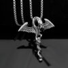 Wholesale 2024 Stainless Steel Jewelry Double Dragon Sword Titanium Steel Necklace Pendant Retro Punk Cross Lucky Trendy Men