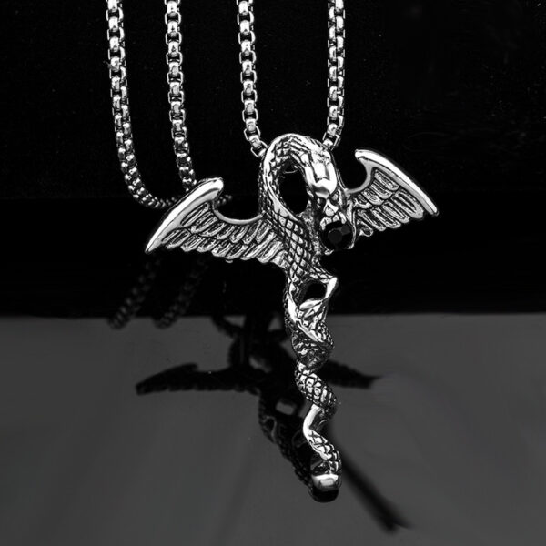 Wholesale 2024 Stainless Steel Jewelry Double Dragon Sword Titanium Steel Necklace Pendant Retro Punk Cross Lucky Trendy Men