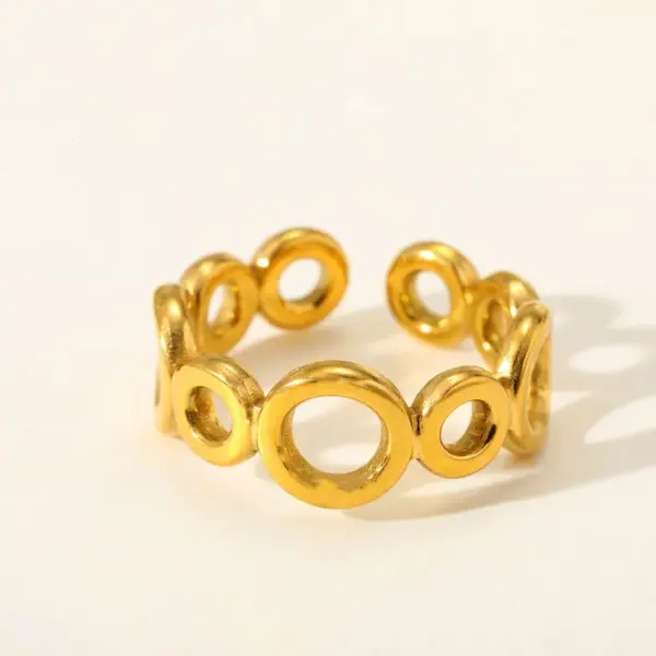 Wholesale Fashionable Geometric Round Open Ring Stainless Steel 18K Gold Plated Adjustable Size For Casual Weekend Selfie Street Style
