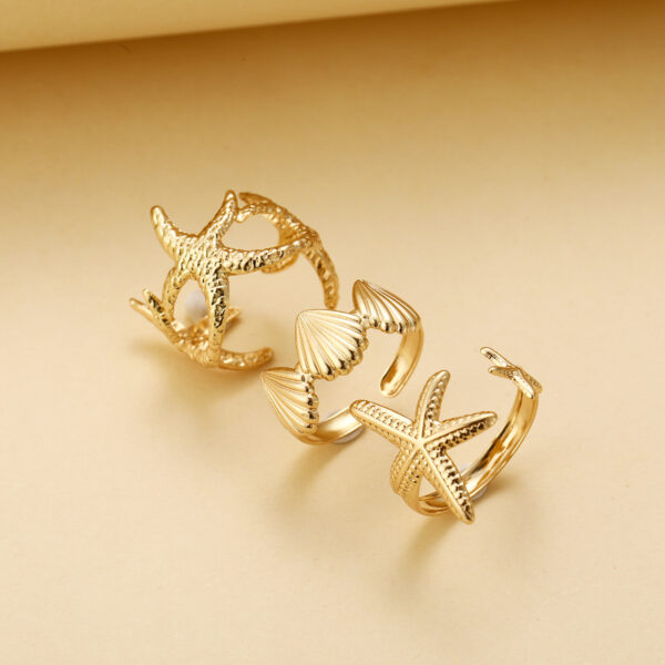 Wholesale Cross-border Europe and the United States New Beach Style Leisure Starfish Shell Opening Ring Ocean Vacation Women's Bracelet 3-piece Set