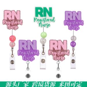 Wholesale New Hot Sale Acrylic RN Medical Care Telescopic Clip Easy Pull Buckle Easy Pull ID Buckle Beaded Badge Scroll Gift