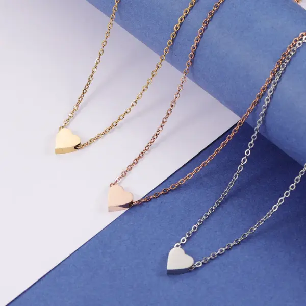 PVD Coated 18K Gold Real Plated Customization Laser Engraving Heart Shape Stainless Steel Basic Simple Style Classic Waterproof Non Tarnish 304 Pendant Necklace
