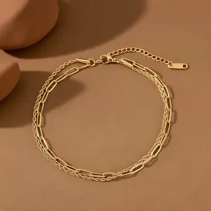 J05038-Cross Braided Chain-Anklet- Gold