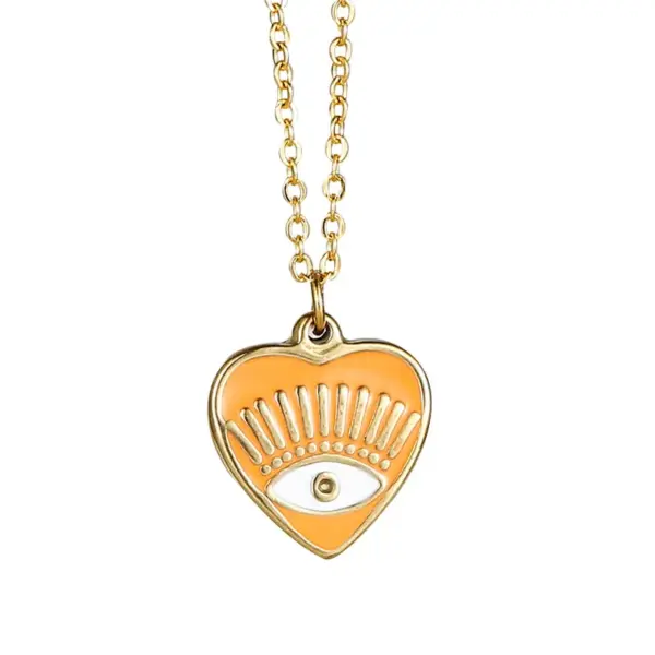 Wholesale Fashion Heart Shape Eye Stainless Steel Titanium Steel Enamel Plating Pendant Necklace 1 Piece