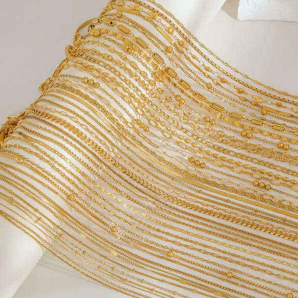 Elegant Simple Titanium Steel Basic Box Chain Jewelry Stainless Steel Plated 18K Blade Chain Necklace For Women Casual Love Pattern