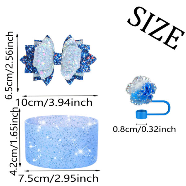 Wholesale European and American Bow Glitt Sequins Rose Straw Cap stanley Cup Decorative Silicone Cup Holder