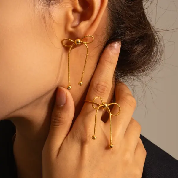 Wholesale PVD Coated Real Gold Plated Bow Knot 304 Stainless Steel Simple Style Waterproof Non Tarnish 304 Stainless Steel Drop Earrings