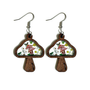Wholesale Cross-border Hot Wooden Mushroom Acrylic Stitching Earrings Cute Exquisite Niche Design All-match Earrings