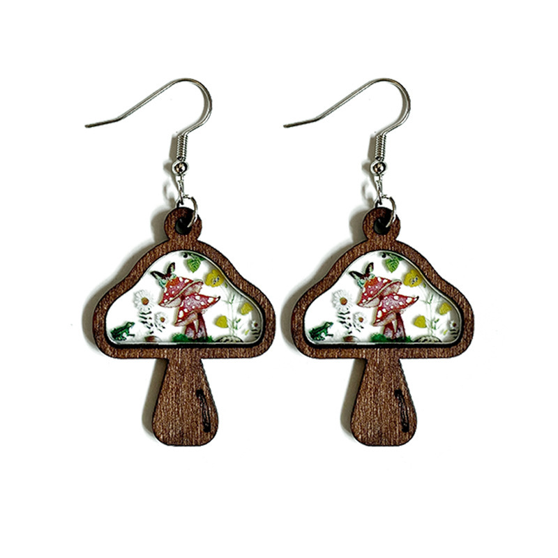 Wholesale Cross-border Hot Wooden Mushroom Acrylic ing Earrings Cute Exquisite Niche Design All-match Earrings