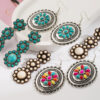 Wholesale Cross-border European and American independent station exaggerated turquoise earrings retro fashion new geometric multi-layer long earrings