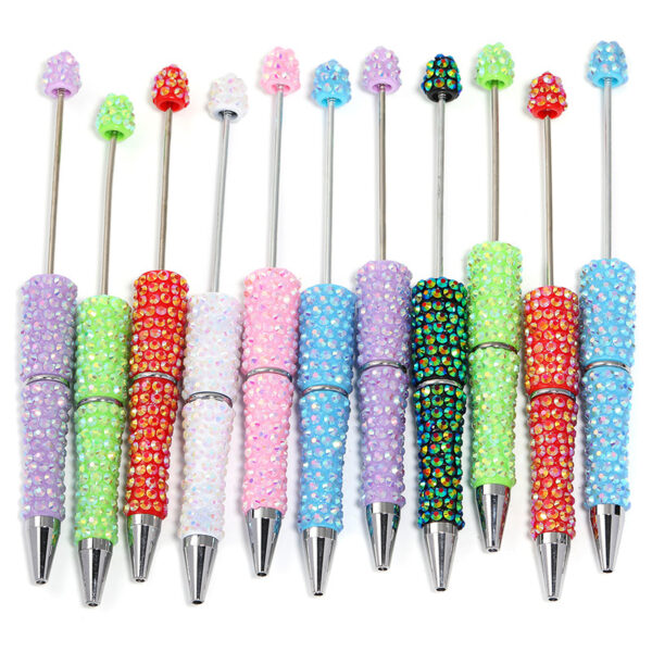 oly-1384bbe711c6e4ce9a25433808a4c6fb Wholesale Cross-border new full diamond diy beaded pen colorful resin drill bead pen multi-color plastic ballpoint pen in stock