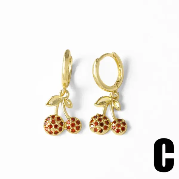 Wholesale 1 Pair Modern Style Simple Style Cherry Copper Zircon 18K Gold Plated Drop Earrings