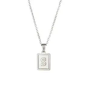 Fritillary Letter Square Pendant Necklace-Ea544901s Steel Color-Letter S