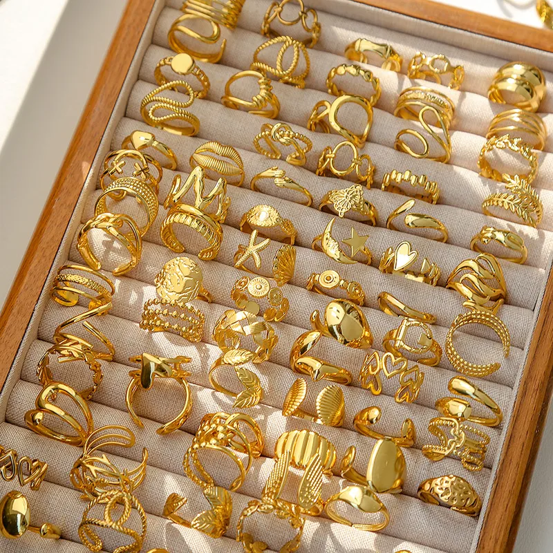 Wholesale 304 Stainless Steel Letter Ft Spiral Stripe Ion Plating (IP) Stone-Free 18K Gold Plated Cute Tropical Streetwear Gold Open Rings