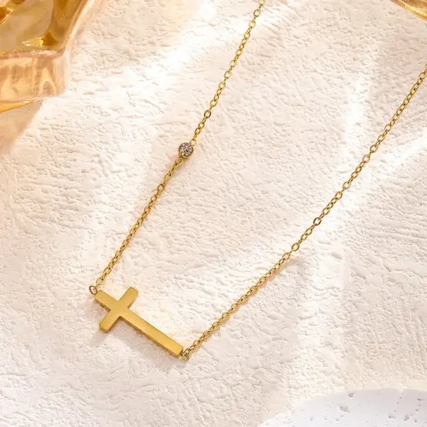 Wholesale Jewelry Casual Simple Style Cross Titanium Steel Zircon Inlay Bracelets Necklace