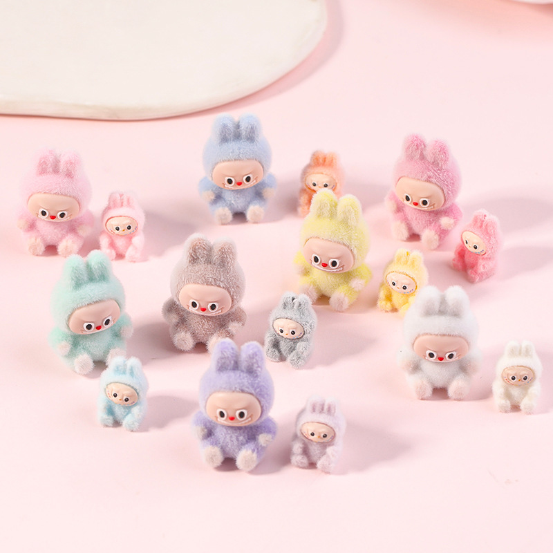 Wholesale Mini Flocked Bunny Blind Box DIY with Perforated Jewelry Aessories Keychain Pendant Cultural and Creative Gifts Resin Aessories