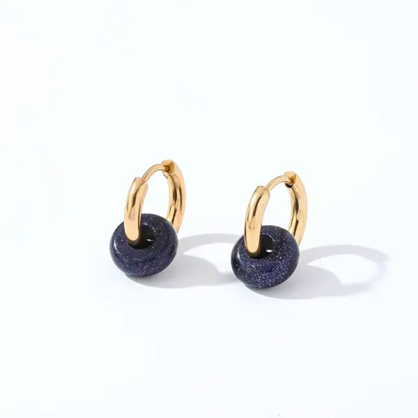Wholesale PVD Coated K Gold Plated Round 304 Stainless Steel Natural Stone Retro Simple Style Waterproof Non Tarnish Hoop Earrings