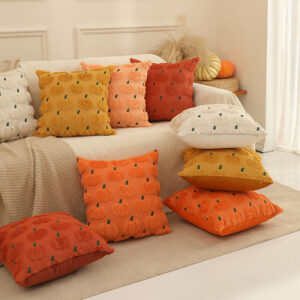 Wholesale Thanksgiving Autumn Plush Quilted Pumpkin Orange Throw Pillow/Backrest Cover