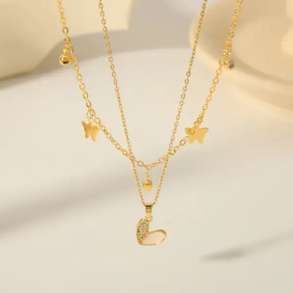 304 Stainless Steel 18K Gold Plated Casual Vintage Style Inlay Star Eye Butterfly Zircon Pendant Necklace