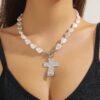 Wholesale Rice Bead Zircon Cross Pendant Necklace